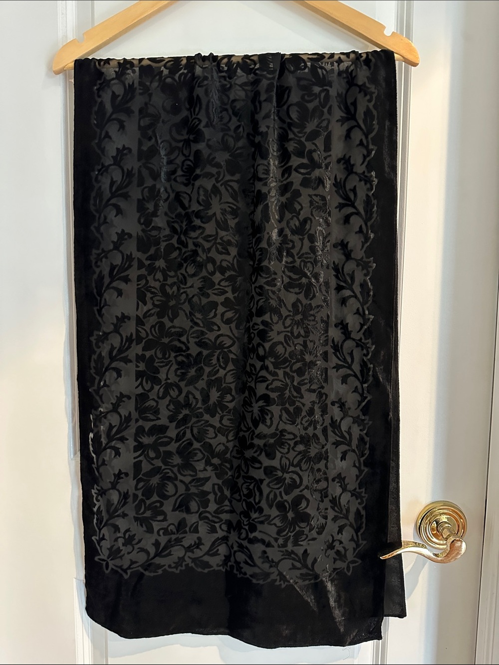 Black Floral Sheer Velvet Scarf